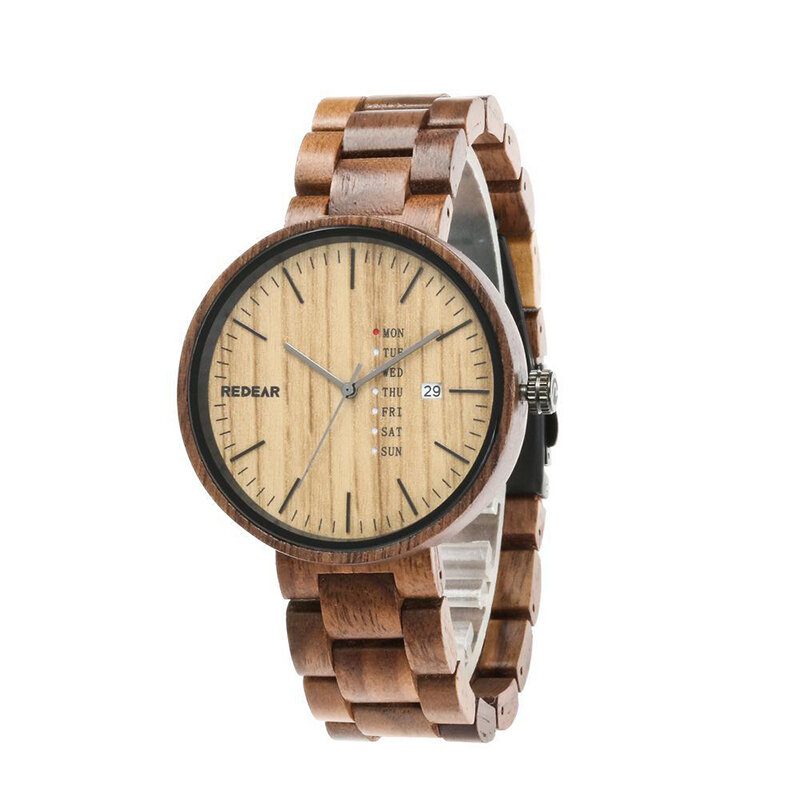 Mote Menn Wooden Watch Dato Week Display Trerem Quartz Watch