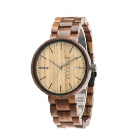 Mote Menn Wooden Watch Dato Week Display Trerem Quartz Watch