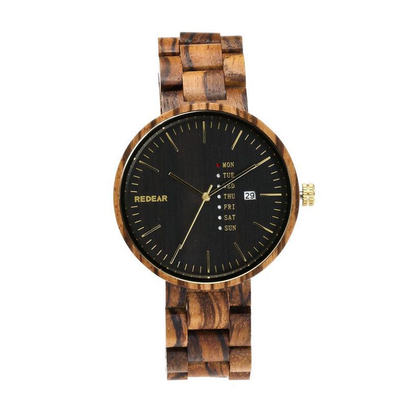 Mote Menn Wooden Watch Dato Week Display Trerem Quartz Watch