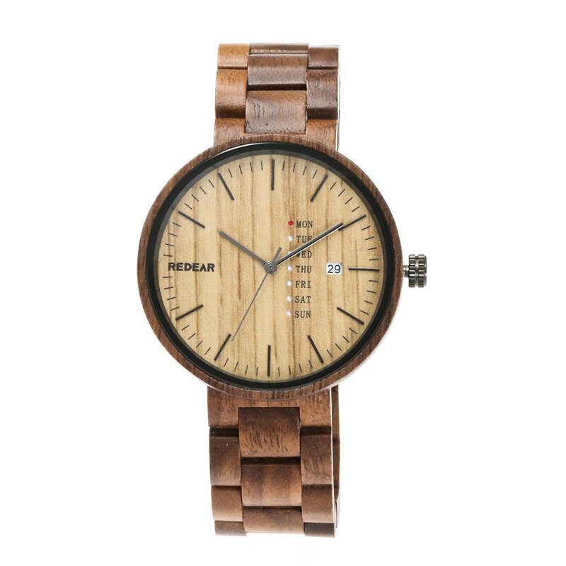 Mote Menn Wooden Watch Dato Week Display Trerem Quartz Watch