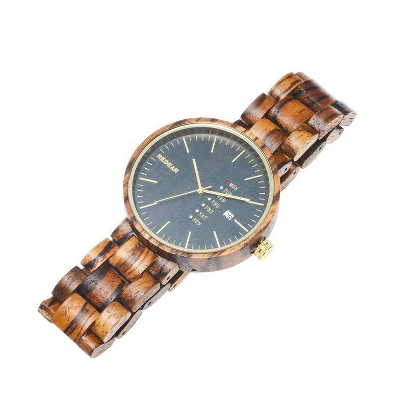 Mote Menn Wooden Watch Dato Week Display Trerem Quartz Watch