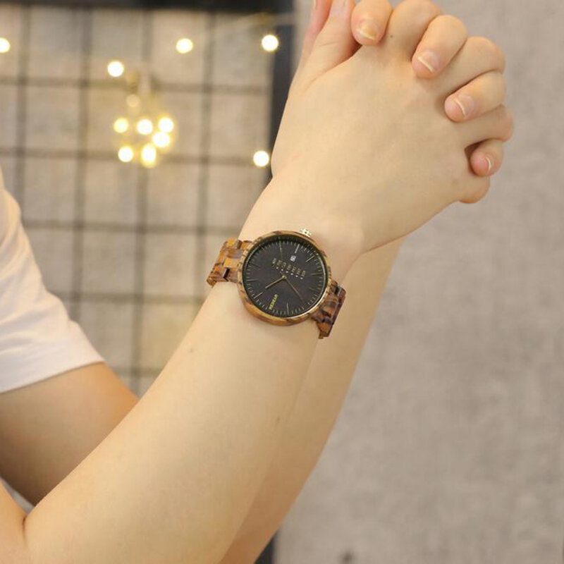 Mote Menn Wooden Watch Dato Week Display Trerem Quartz Watch