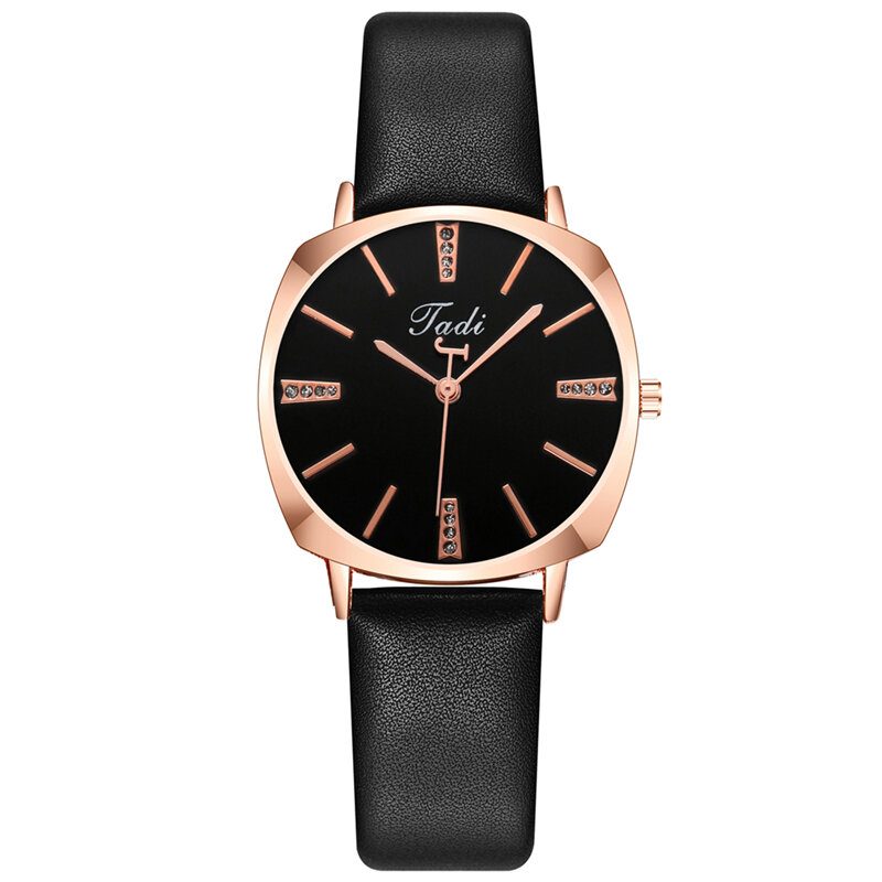 Mote No Number Rund Urskive Pu Leather Band Kvinner Quartz Watch