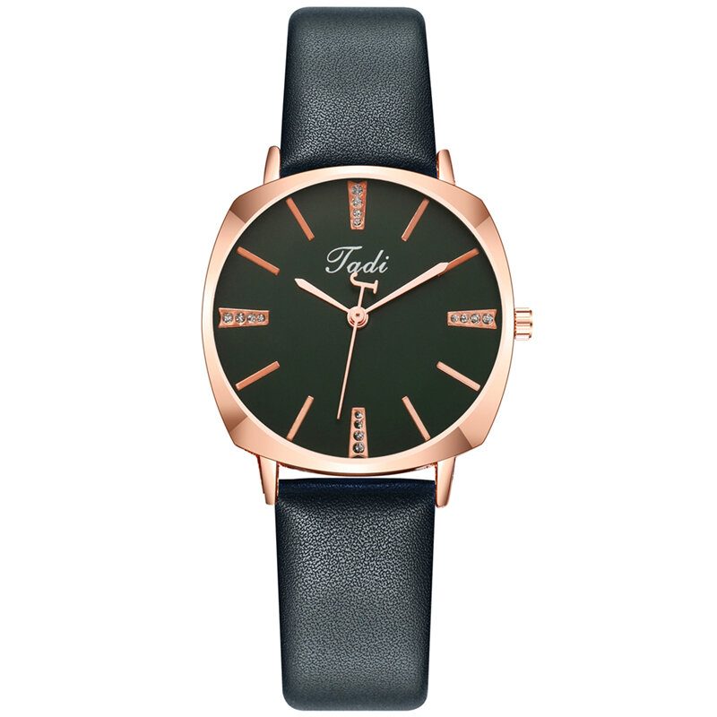 Mote No Number Rund Urskive Pu Leather Band Kvinner Quartz Watch