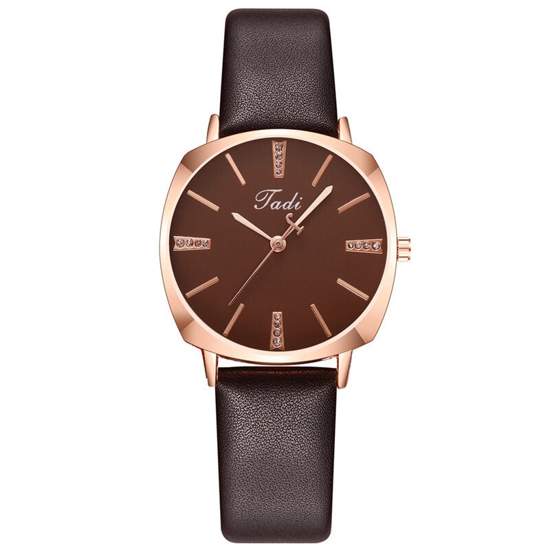 Mote No Number Rund Urskive Pu Leather Band Kvinner Quartz Watch