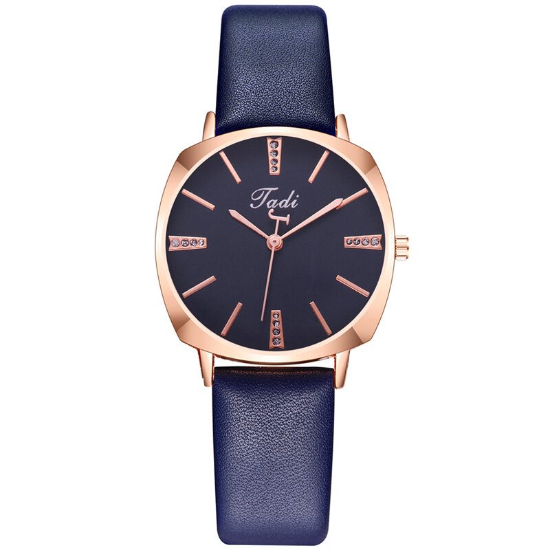 Mote No Number Rund Urskive Pu Leather Band Kvinner Quartz Watch