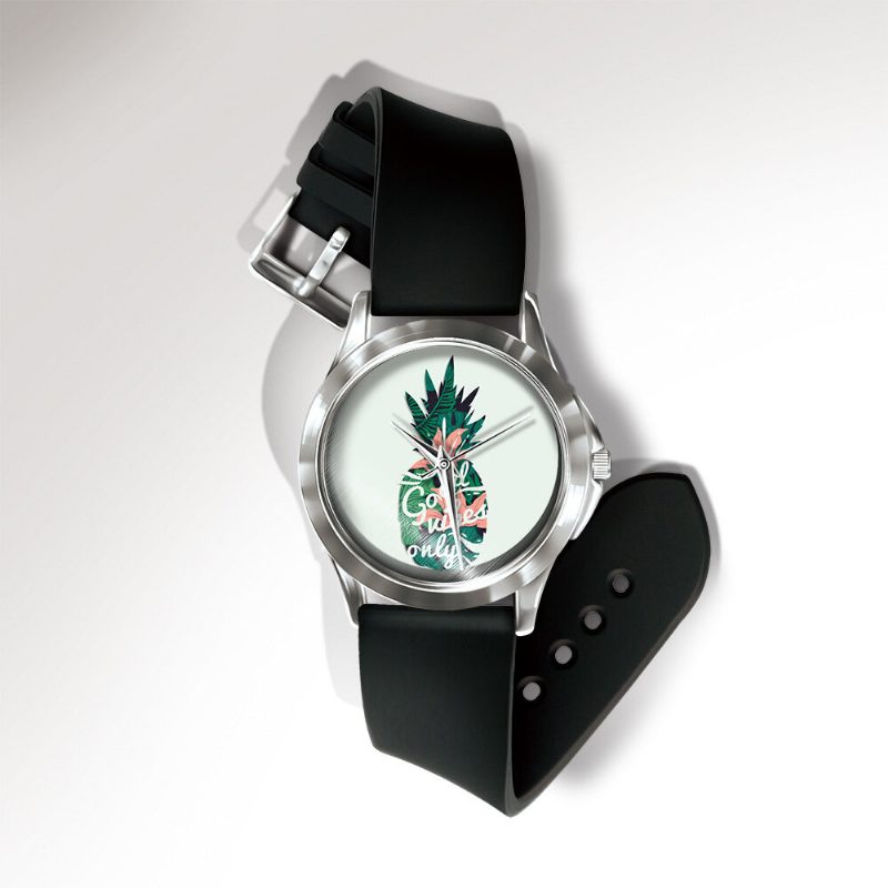 Mote Pineapple Print Watch Summer Fruit Alloy Pvc Casual Lady Quartz Watch