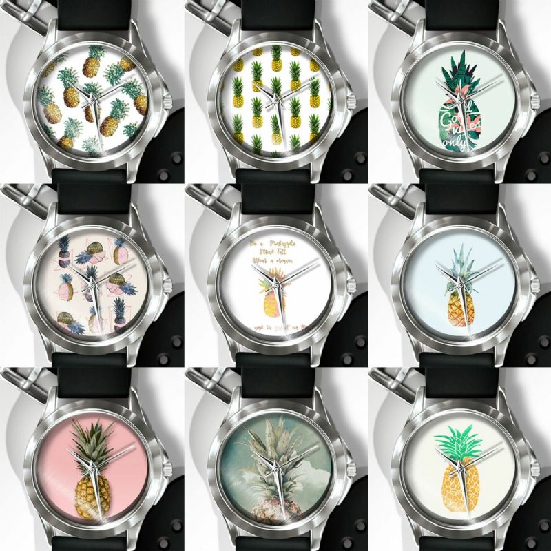 Mote Pineapple Print Watch Summer Fruit Alloy Pvc Casual Lady Quartz Watch