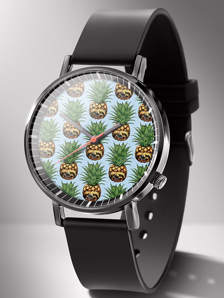 Mote Pineapple Print Watch Summer Fruit Alloy Pvc Casual Lady Quartz Watch