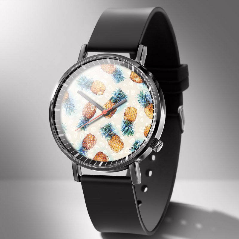 Mote Pineapple Print Watch Summer Fruit Alloy Pvc Casual Lady Quartz Watch