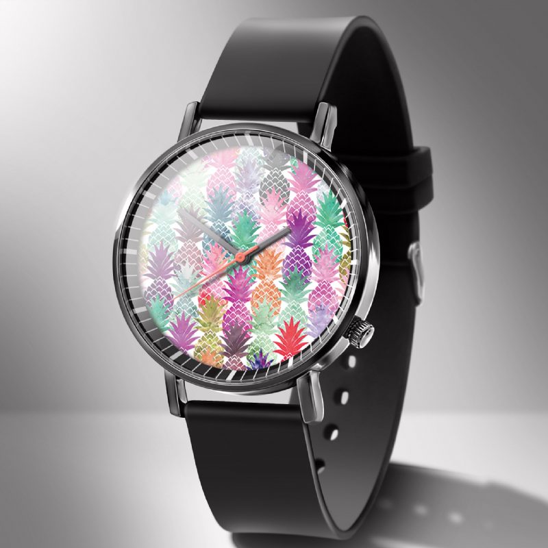 Mote Pineapple Print Watch Summer Fruit Alloy Pvc Casual Lady Quartz Watch