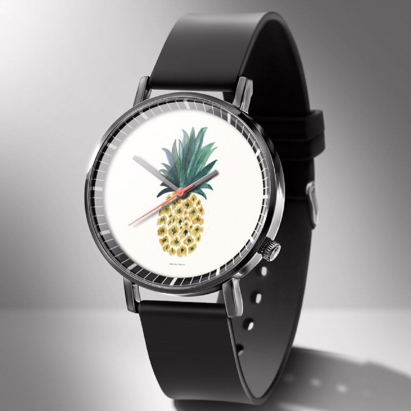 Mote Pineapple Print Watch Summer Fruit Alloy Pvc Casual Lady Quartz Watch