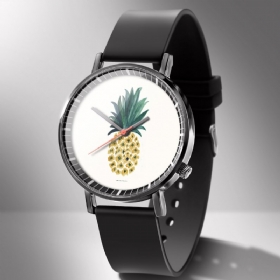 Mote Pineapple Print Watch Summer Fruit Alloy Pvc Casual Lady Quartz Watch