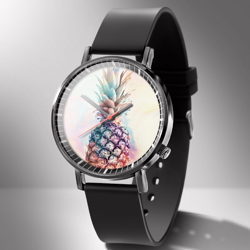 Mote Pineapple Print Watch Summer Fruit Alloy Pvc Casual Lady Quartz Watch