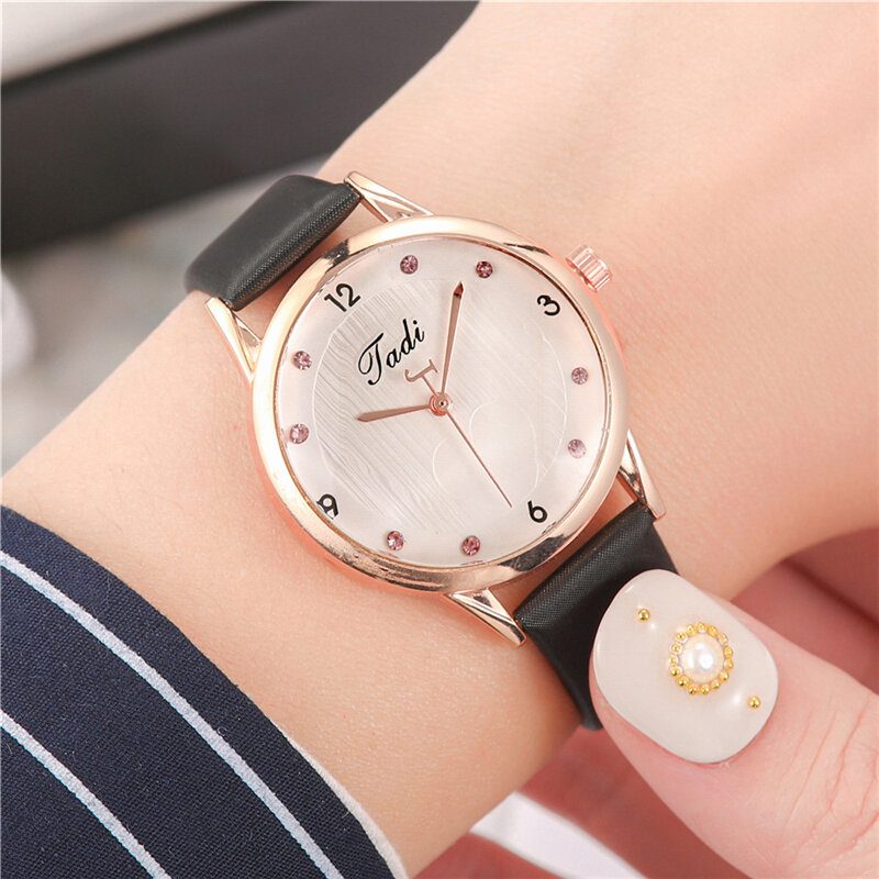 Mote Uformell Elegant Sport Dame Klokker Lær Band Urskive Rose Gull Håndledd Legering Veske Quartz Watch