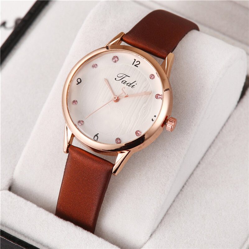 Mote Uformell Elegant Sport Dame Klokker Lær Band Urskive Rose Gull Håndledd Legering Veske Quartz Watch