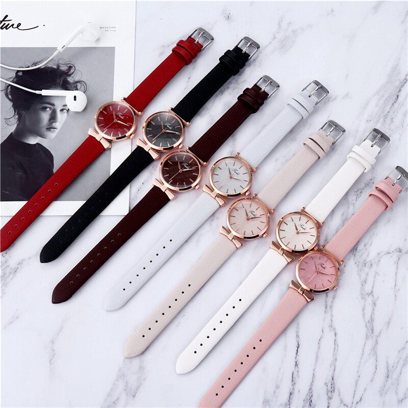 Mote Uformell Elegante Kvinner Klokker Lær Band Urskive Rose Gull Håndledd Legering Veske Quartz Watch