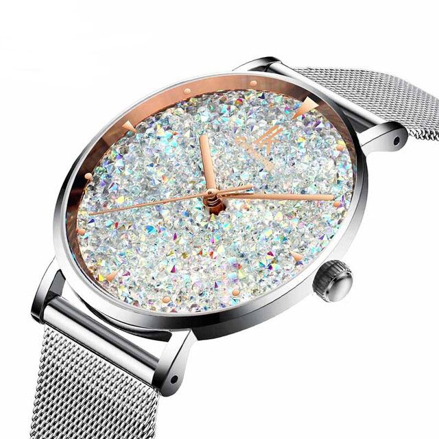 Motestil Gypsophila Urskive Magnetisk Dameklokke Ultra Thin Quartz Watch