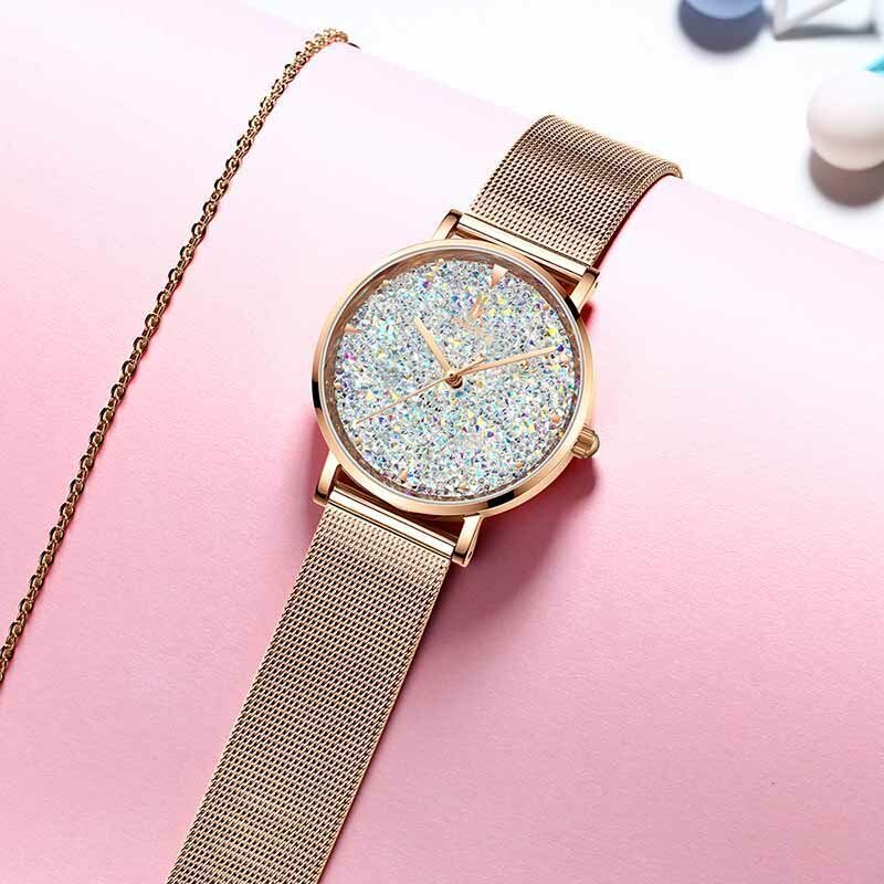 Motestil Gypsophila Urskive Magnetisk Dameklokke Ultra Thin Quartz Watch