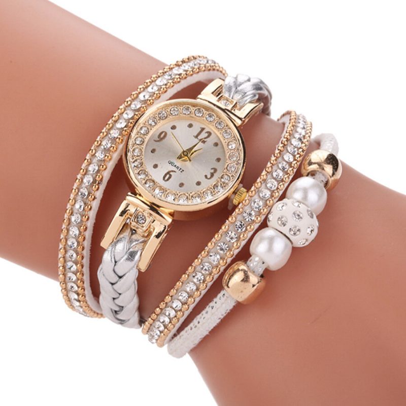 Motestil Kvinner Perleflettet Legering Kvinner Armbåndsur Laide Dress Quartz Watch Armbånd