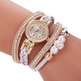 Motestil Kvinner Perleflettet Legering Kvinner Armbåndsur Laide Dress Quartz Watch Armbånd