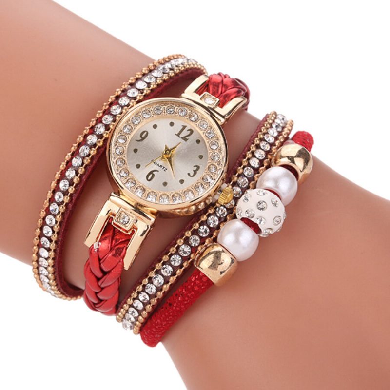 Motestil Kvinner Perleflettet Legering Kvinner Armbåndsur Laide Dress Quartz Watch Armbånd