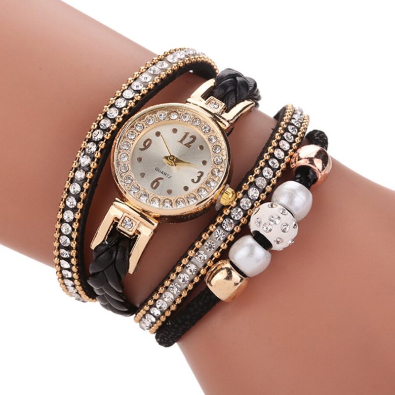 Motestil Kvinner Perleflettet Legering Kvinner Armbåndsur Laide Dress Quartz Watch Armbånd