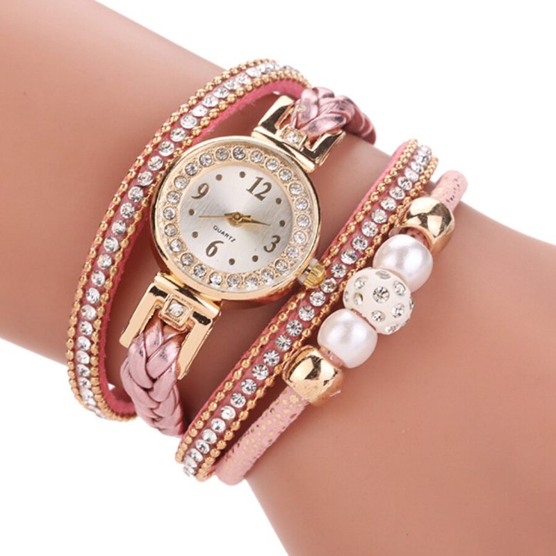 Motestil Kvinner Perleflettet Legering Kvinner Armbåndsur Laide Dress Quartz Watch Armbånd