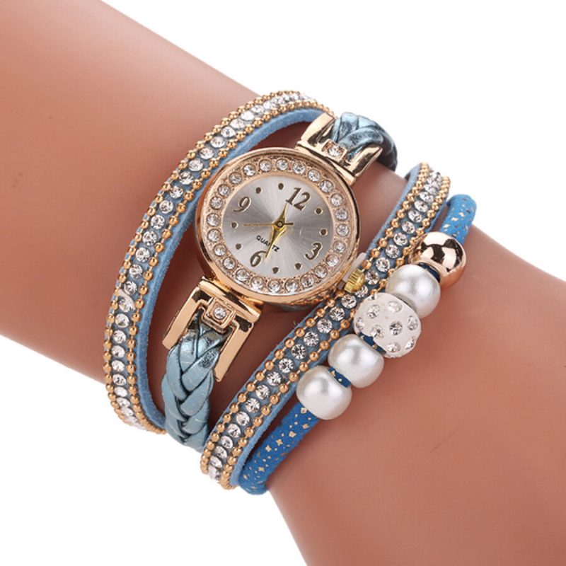 Motestil Kvinner Perleflettet Legering Kvinner Armbåndsur Laide Dress Quartz Watch Armbånd