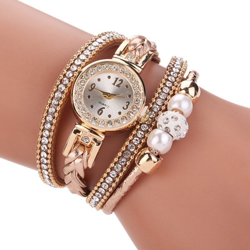 Motestil Kvinner Perleflettet Legering Kvinner Armbåndsur Laide Dress Quartz Watch Armbånd