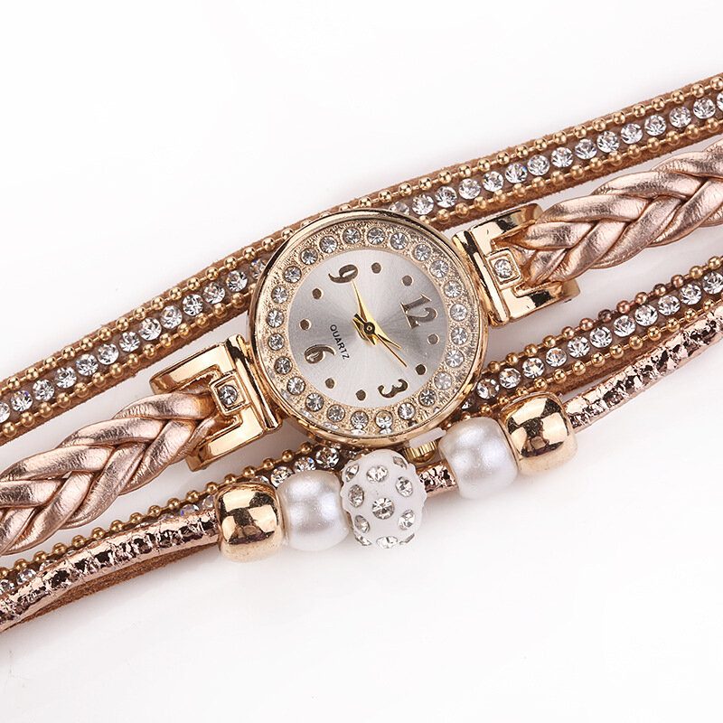 Motestil Kvinner Perleflettet Legering Kvinner Armbåndsur Laide Dress Quartz Watch Armbånd