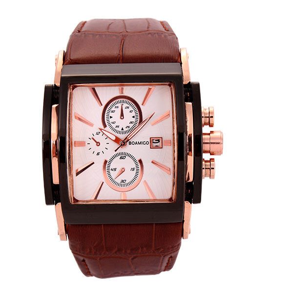 Retro Small Square Watch Calendar Herre Waterproof Leather Strap Quartz Watch