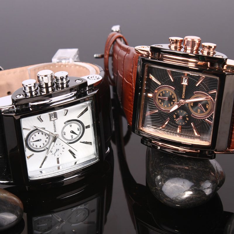 Retro Small Square Watch Calendar Herre Waterproof Leather Strap Quartz Watch