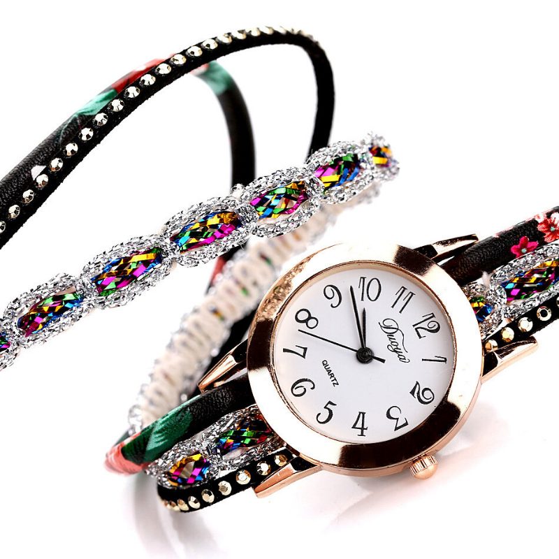 Retro Stil Dame Armbånd Klokke Rhinestone Quartz Watch