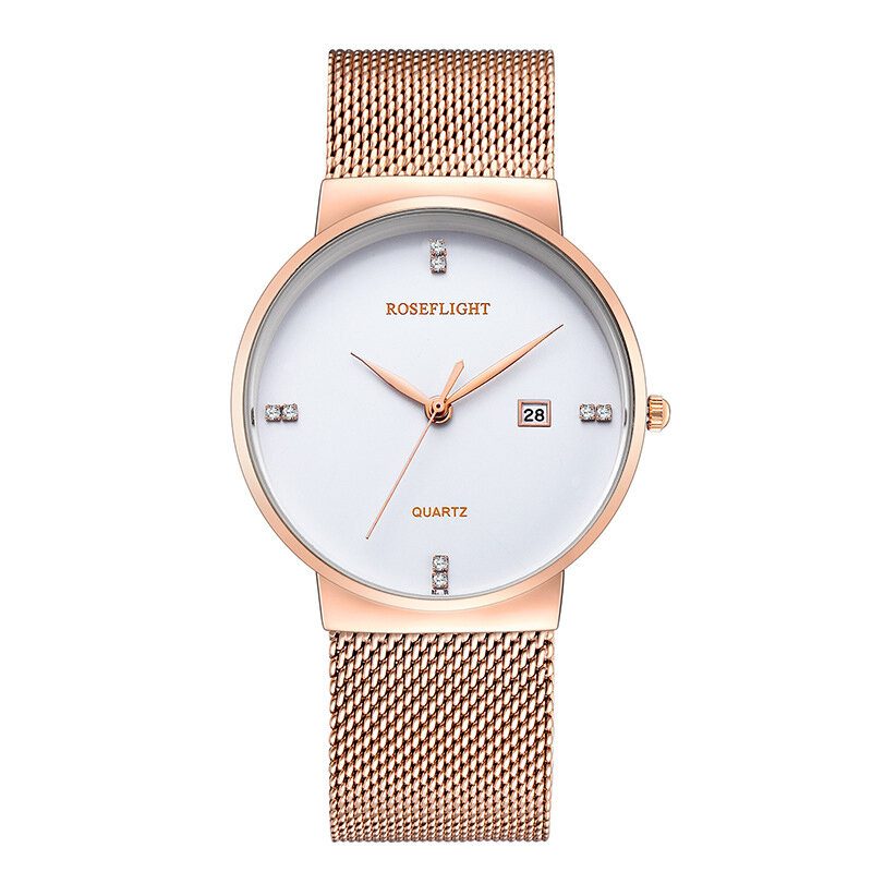 Roseflight Business Casual Menn Rustfritt Stål Band Data Display Vanntett Quartz Watch