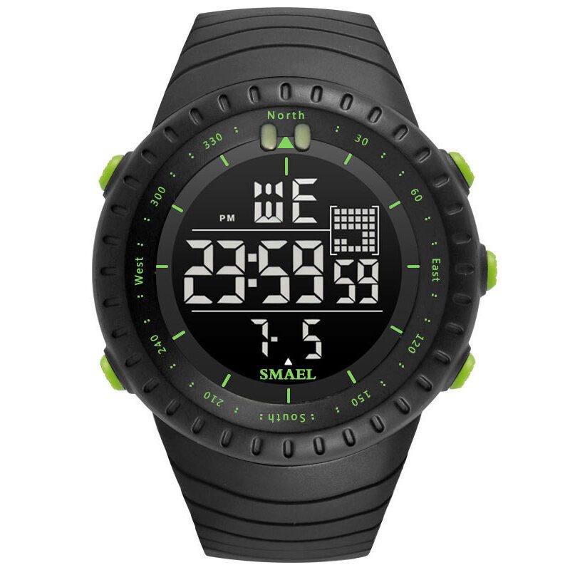 Smael Outdoor Led Display Digital Watch Multifunksjon Silikon Band Sport Herreklokke