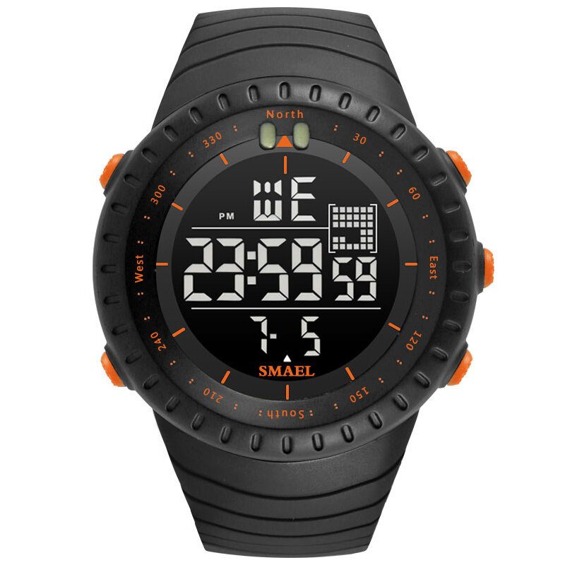 Smael Outdoor Led Display Digital Watch Multifunksjon Silikon Band Sport Herreklokke