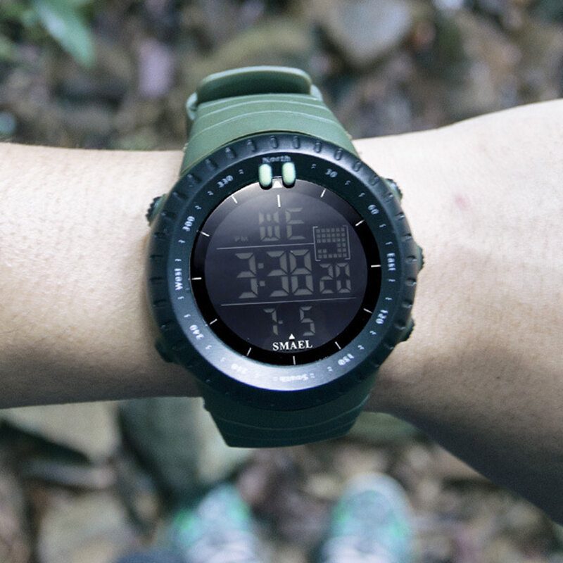 Smael Outdoor Led Display Digital Watch Multifunksjon Silikon Band Sport Herreklokke