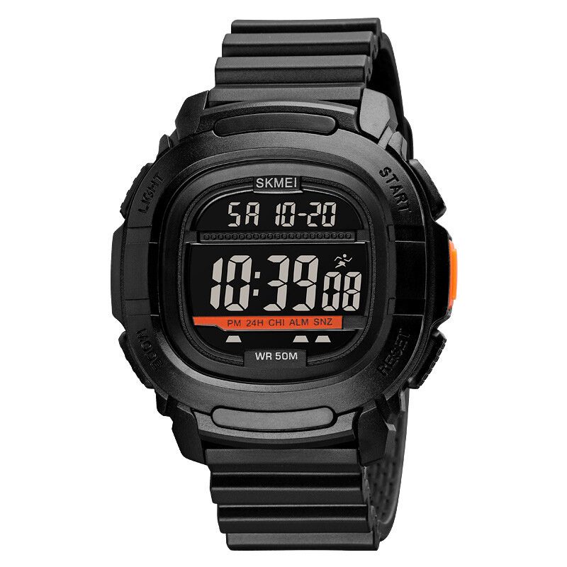 Sport Menn Klokke Dato Uke Visning 5atm Vanntett Stoppeklokke Nedtelling Led Light Outdoor Digital Watch