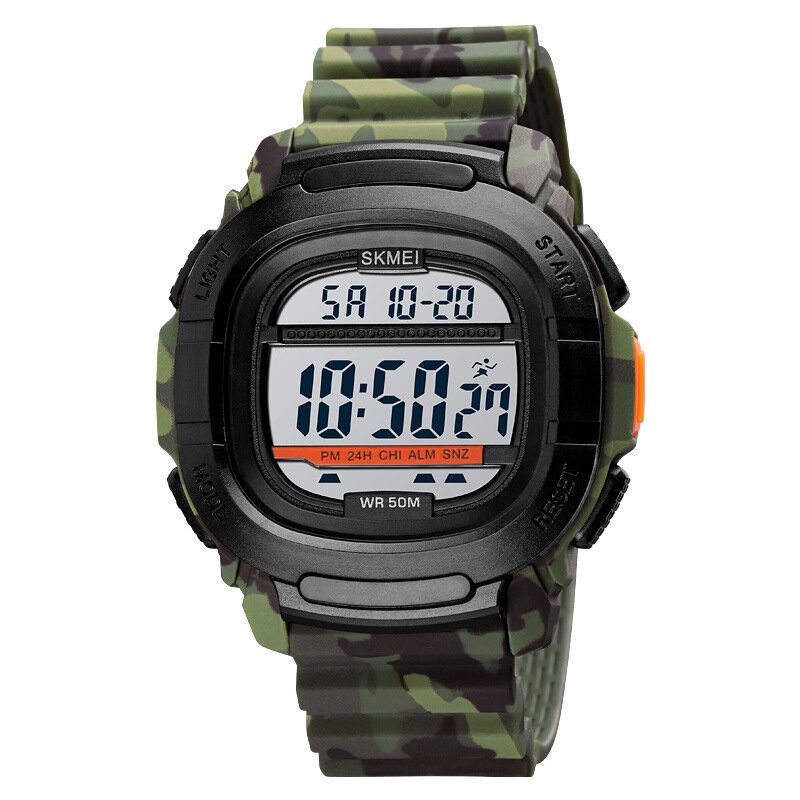 Sport Menn Klokke Dato Uke Visning 5atm Vanntett Stoppeklokke Nedtelling Led Light Outdoor Digital Watch