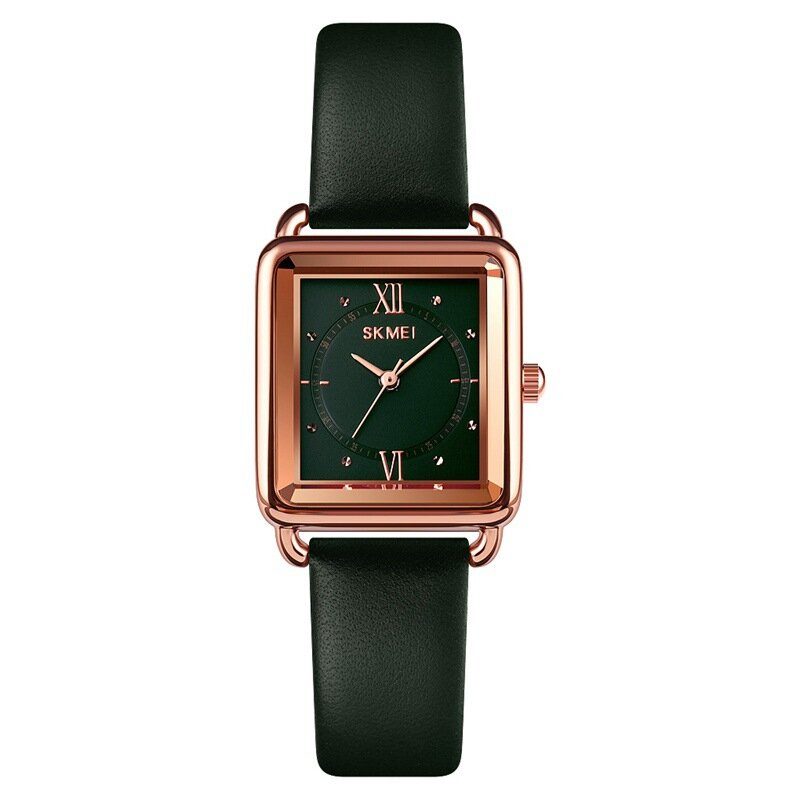 Square Dial Classic Damearmbåndsur Ekte Skinnbånd Casual Quartz Watch