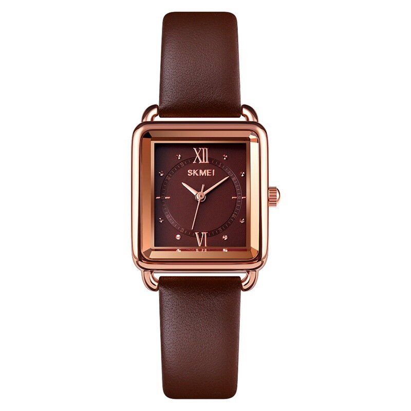 Square Dial Classic Damearmbåndsur Ekte Skinnbånd Casual Quartz Watch