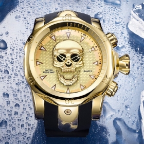 Stor Urskive Herre Business Watch Ghost Head Skull Dial Silikonbånd Vanntett Kvartsklokke