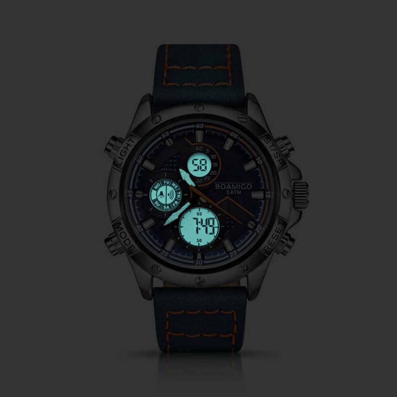 To Tidssoner Dual Display Watch Led Light Kronograf Alarm Menn Quartz Klokker