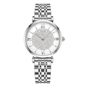 Trendy Elegant Dame Klokker Hellegering Romertall Rhinestones Mount Dial Quartz Klokker