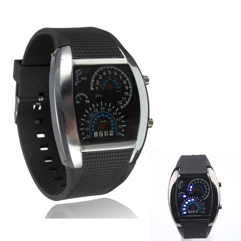 Unisex Mote Firkantet Silikongummibånd Binary Dot Led Quartz Watch