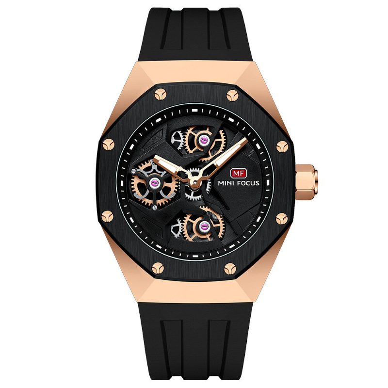 Uthult Urskive Business Casual Luminous Pointer Silikonstropp 3atm Vanntett Herre Quartz Watch Armbåndsur