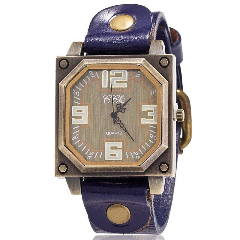 Vintage Casual Square Dial Justerbar Octagon Lærreim Herre Quartz Watch Armbåndsur