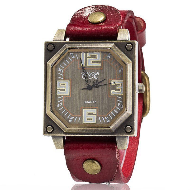 Vintage Casual Square Dial Justerbar Octagon Lærreim Herre Quartz Watch Armbåndsur