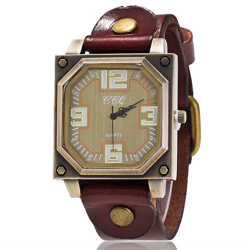 Vintage Casual Square Dial Justerbar Octagon Lærreim Herre Quartz Watch Armbåndsur